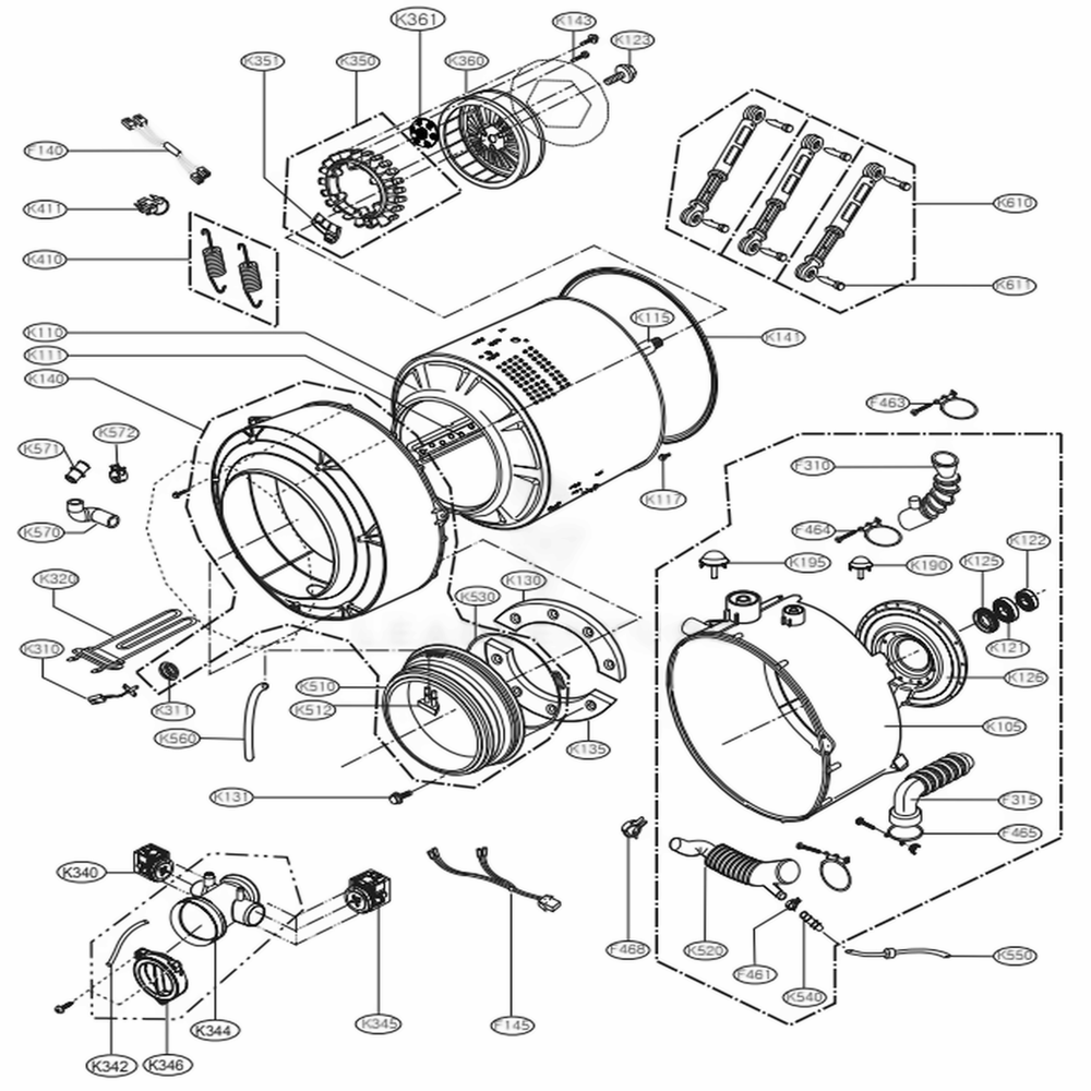 Drum And Tub Assembly Diagram and Parts List for WM2011HW ABWEEUS LG Washer