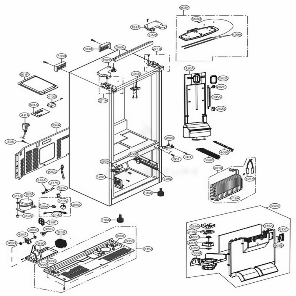 Case Parts Diagram and Parts List for LFC22770SW ASWCNA2 LG Refrigerator