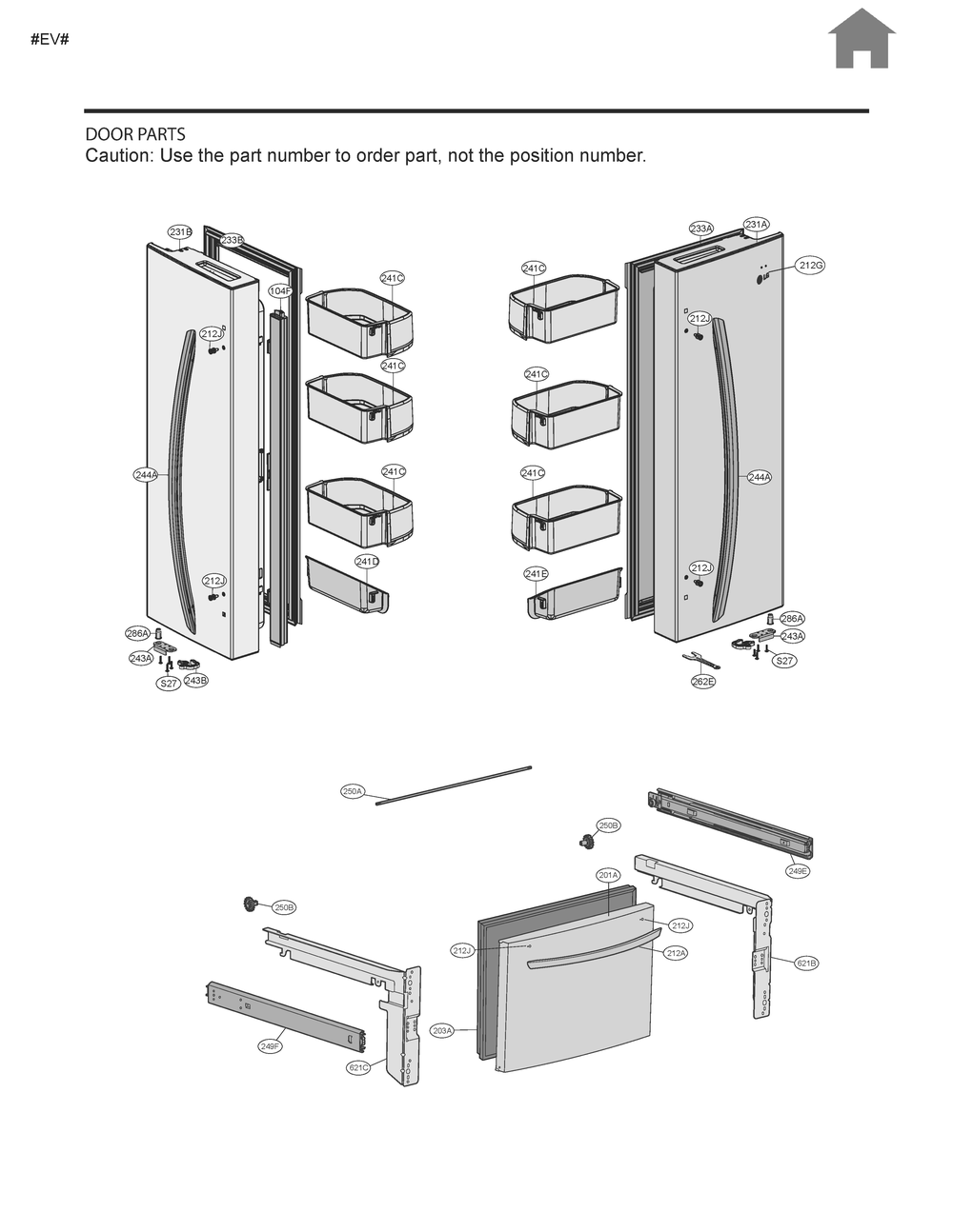 Door Parts Diagram and Parts List for LFCS22520D ASBCNA6 LG Refrigerator