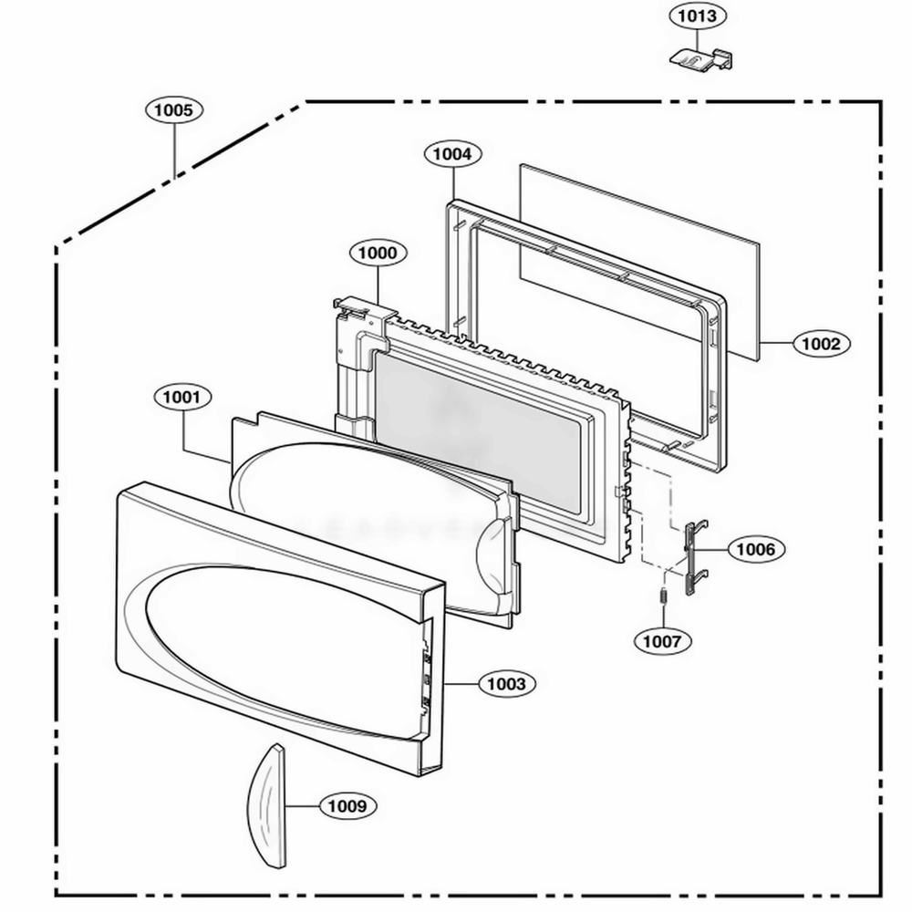 Door Parts Diagram and Parts List for 63102 CWHESEA LG Range