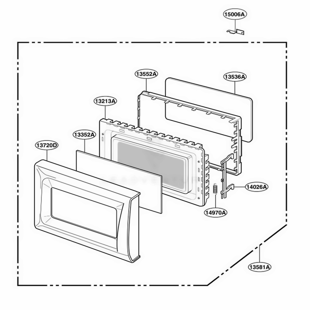 Door Parts Diagram and Parts List for MA1420W KWHEGSE LG Wall Oven