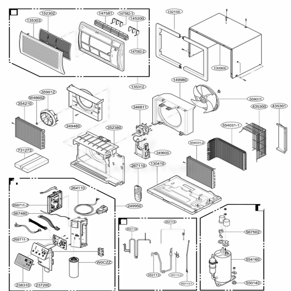 Main Diagram and Parts List for LT1214CNR AWYBUSH LG Air Conditioner