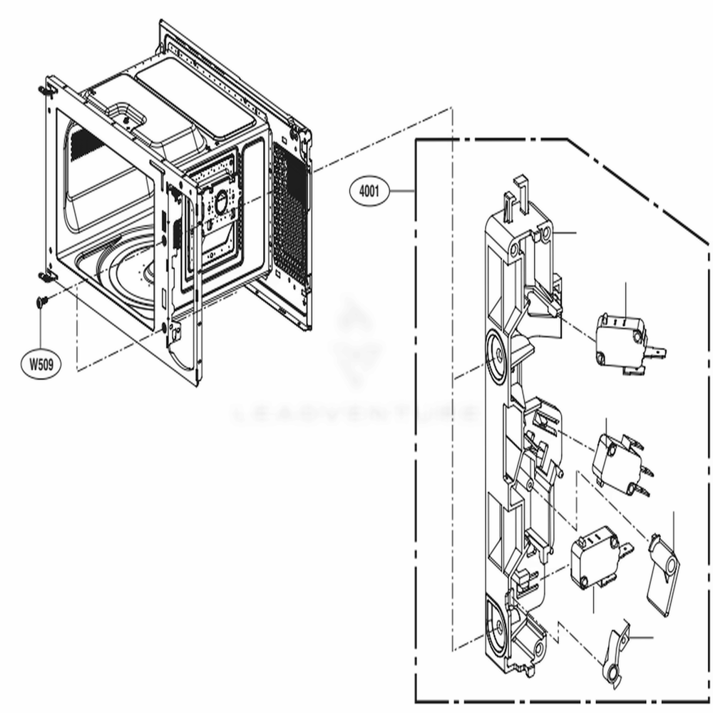 Latch Board Parts Diagram and Parts List for LMC1575SW CW1ELNA LG Microwave