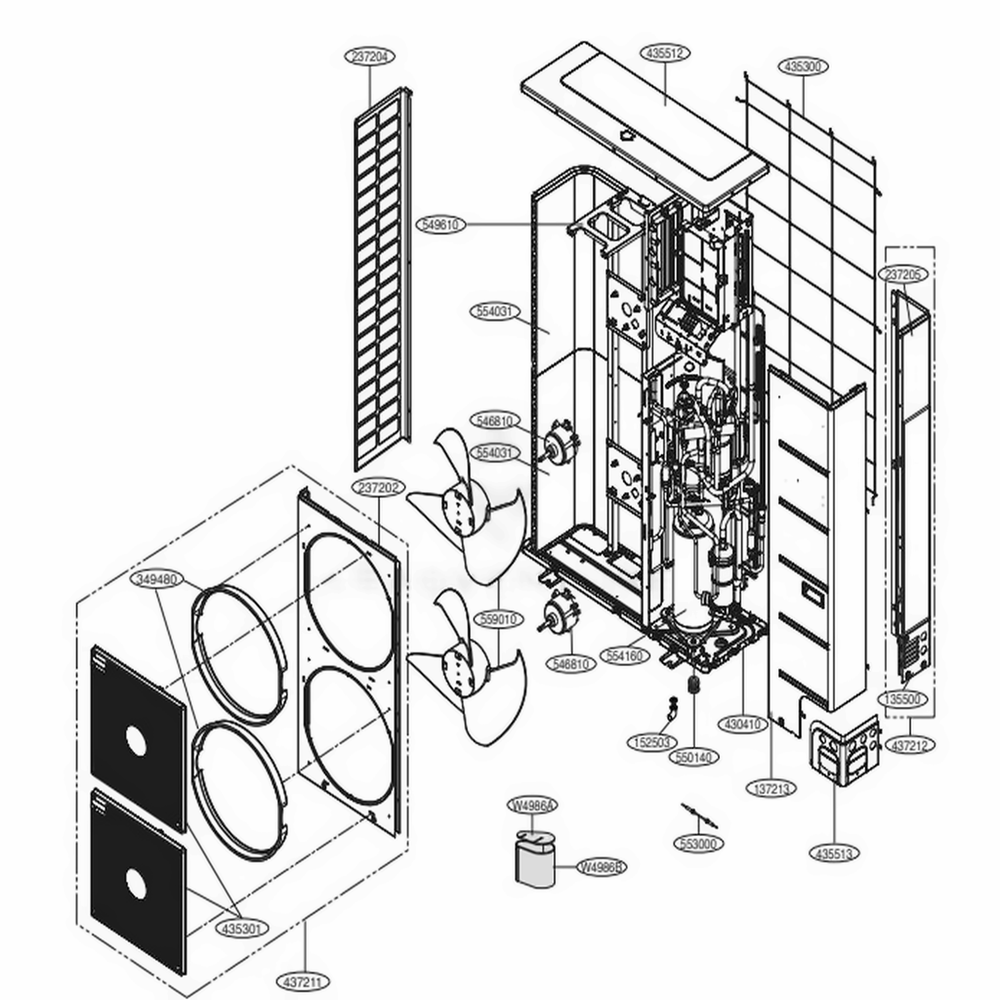 Mechanical Parts And Panels Diagram and Parts List for ARUN053GS2 EWGBEUS LG Air Conditioner