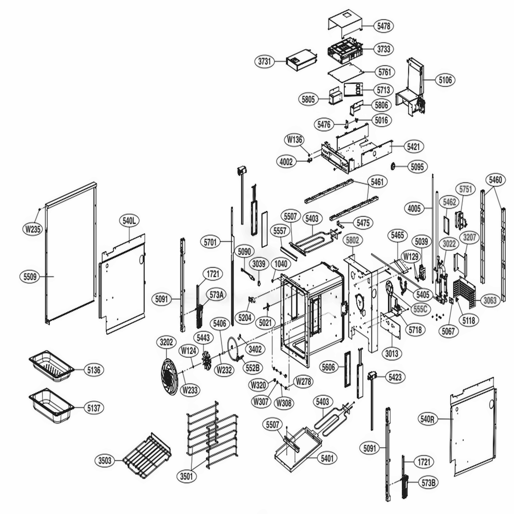 18-Inch Cavity Parts Diagram and Parts List for SKSDR480SIS ASTLSGN LG Range