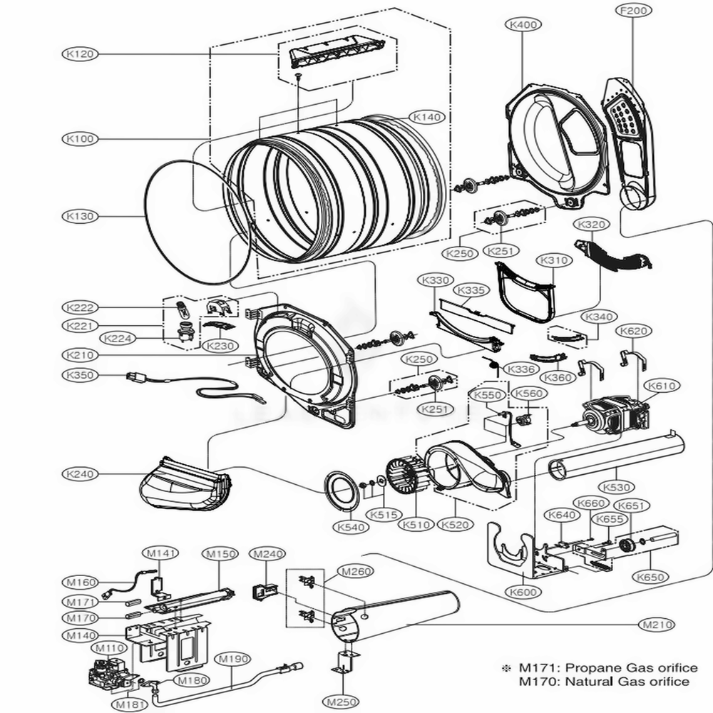 Drum And Motor Assembly Diagram and Parts List for DLG3181W ABWEEUS LG Dryer