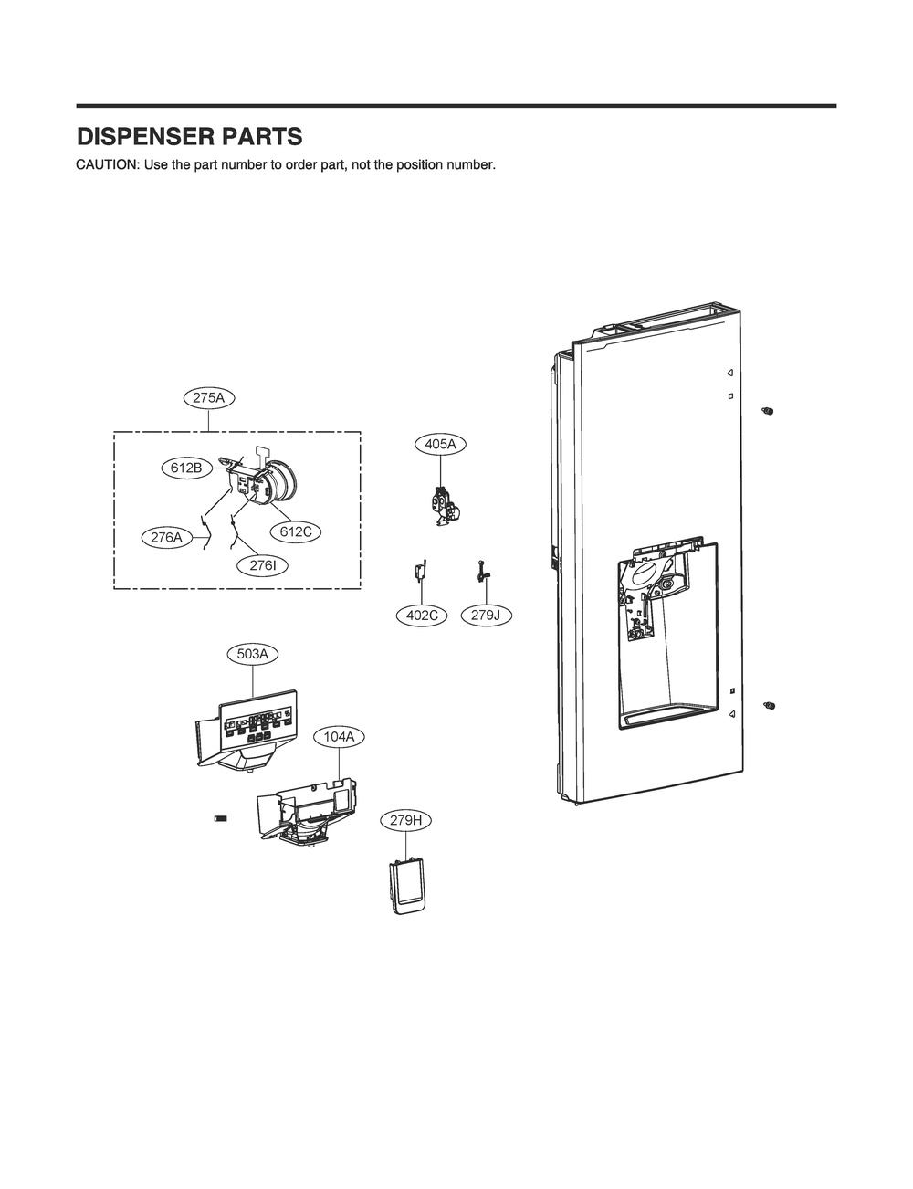 Dispenser Parts Diagram and Parts List for GR-L22ANSXM ASTCNA0 LG Refrigerator