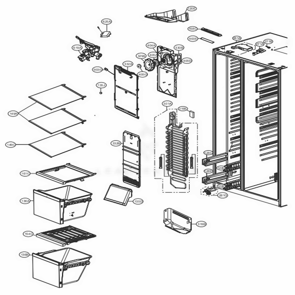 Freezer Compartment Diagram and Parts List for LSXC22486D ASBCNA1 LG Refrigerator