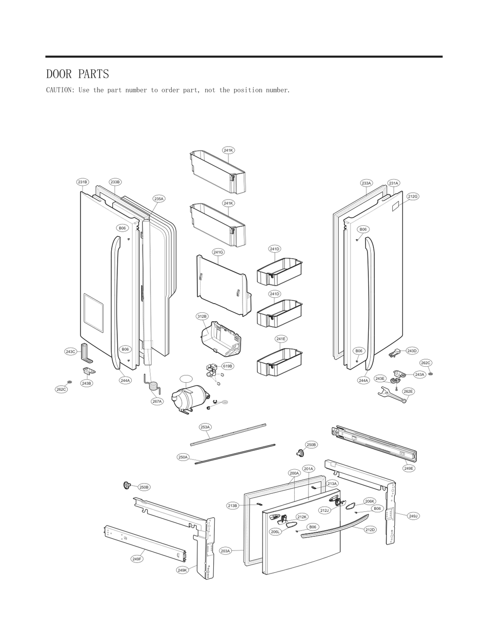 Door Parts Diagram and Parts List for GC-L288GQXM AWBCNA0 LG Refrigerator