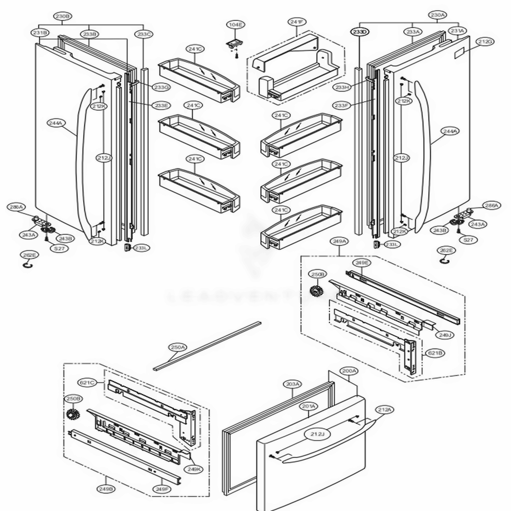 Door Parts Diagram and Parts List for LFC23760SB AWB2LGA LG Refrigerator