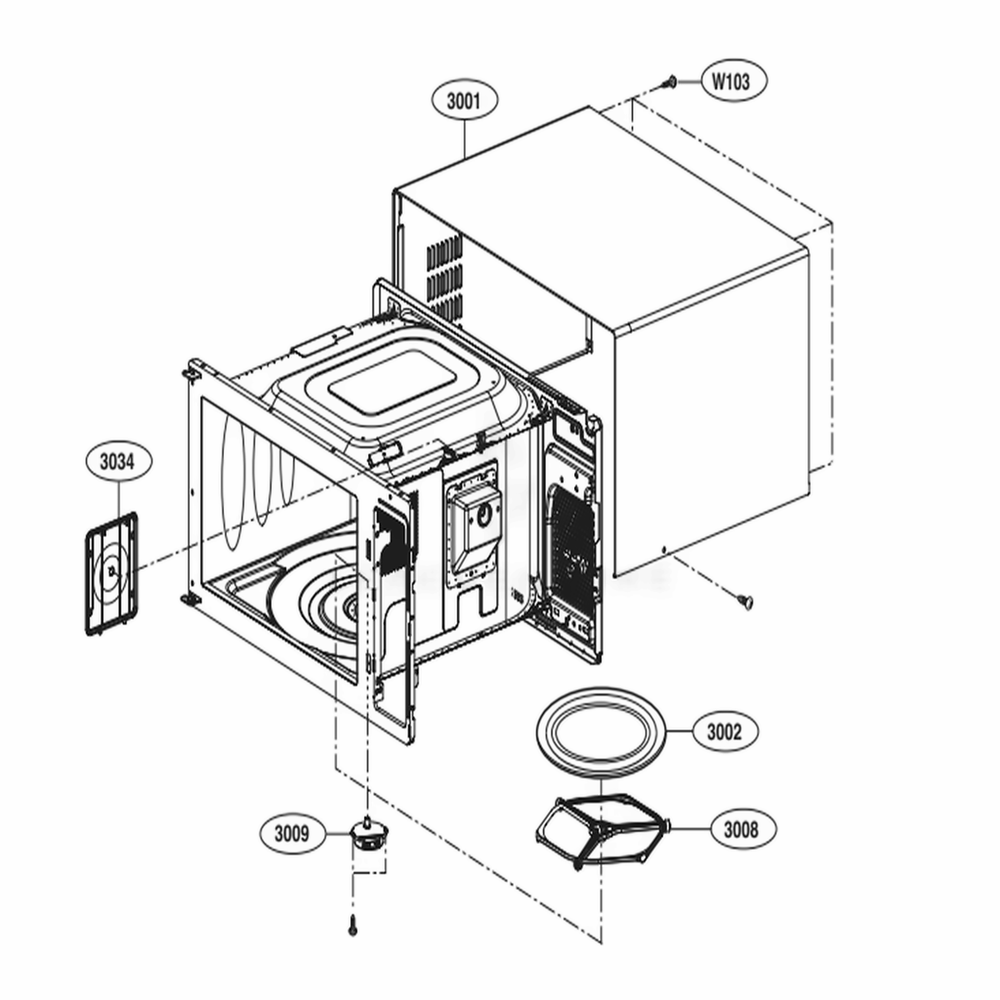 Oven Cavity Parts Diagram and Parts List for LMC2075BD CBDELNA LG Microwave
