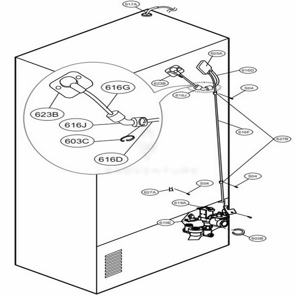 Valve And Water Tube Parts Diagram and Parts List for 72059 AWBCSE5 LG Refrigerator