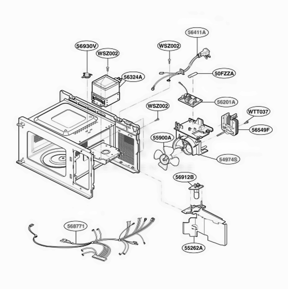 Interior Parts 2 Diagram and Parts List for MAL783W KW1EGSE LG Wall Oven