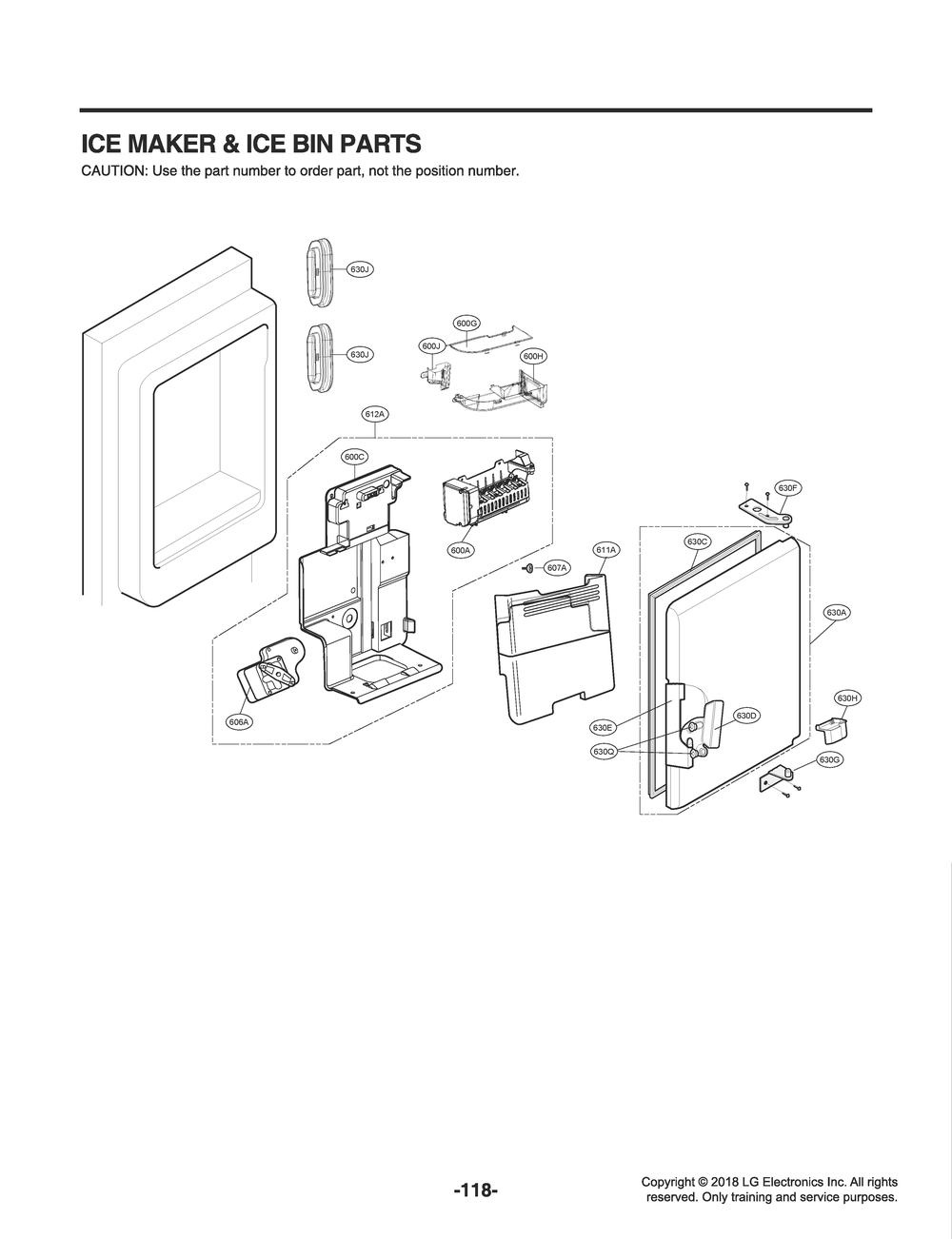 Ice Maker And Ice Bin Parts Diagram and Parts List for GR-X308LSJM ASTCNA0 LG Refrigerator