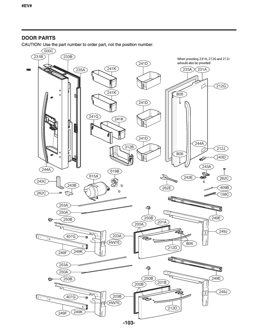 Door Parts Diagram and Parts List for GR-L28ANSXM ASTCNA8 LG Refrigerator