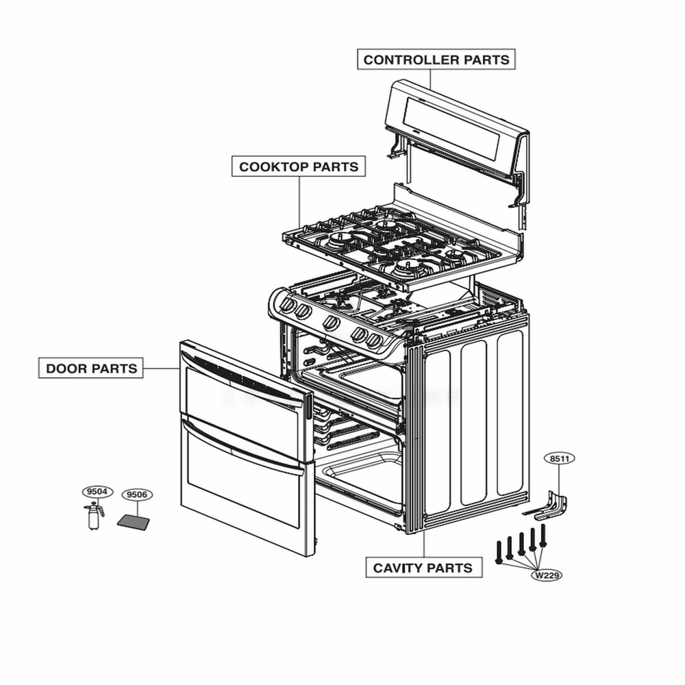 Main Diagram and Parts List for LDG4313ST ASTELGA LG Range