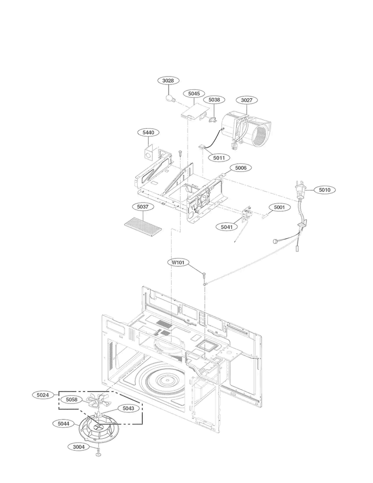 Interior Parts Diagram and Parts List for LMV1831SW  LG Microwave