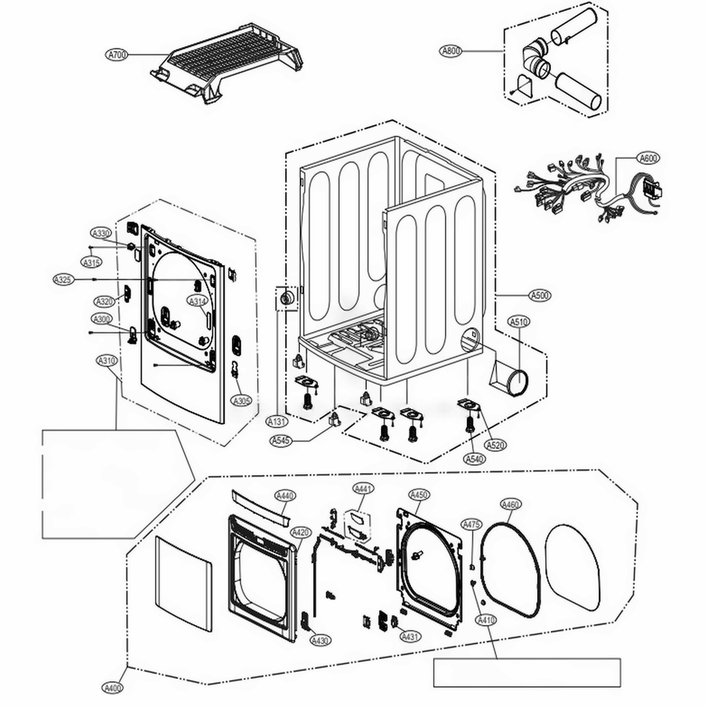 Cabinet And Door Assembly Electric Type Diagram and Parts List for 61462 ABWESEU LG Dryer