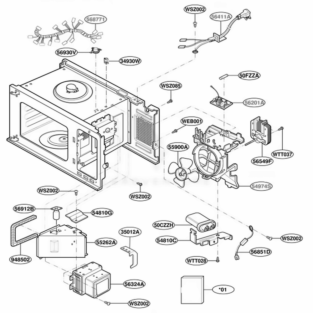 Interior Parts 2 Diagram and Parts List for JE1860CH CBSEGEU LG Wall Oven