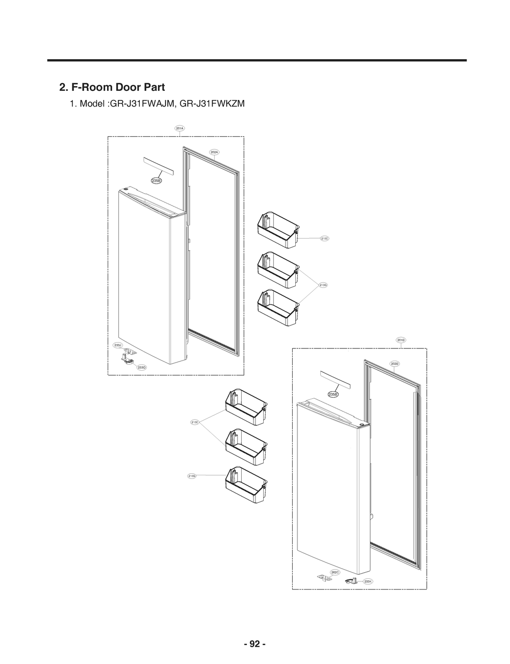 F-Room Door Part Diagram and Parts List for GR-J31FWAJM ASBCNA0 LG Refrigerator