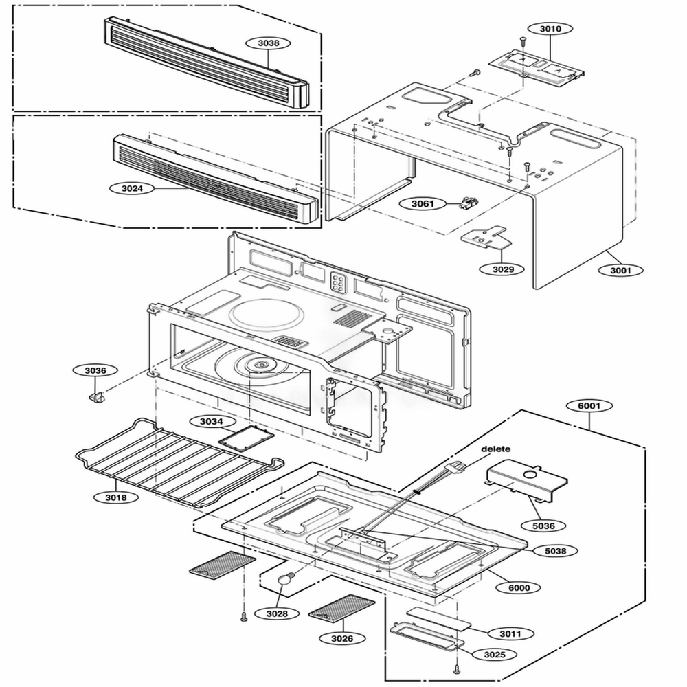 Oven Cavity Parts Diagram and Parts List for JVM1540DMBB CBKEGEU LG Range