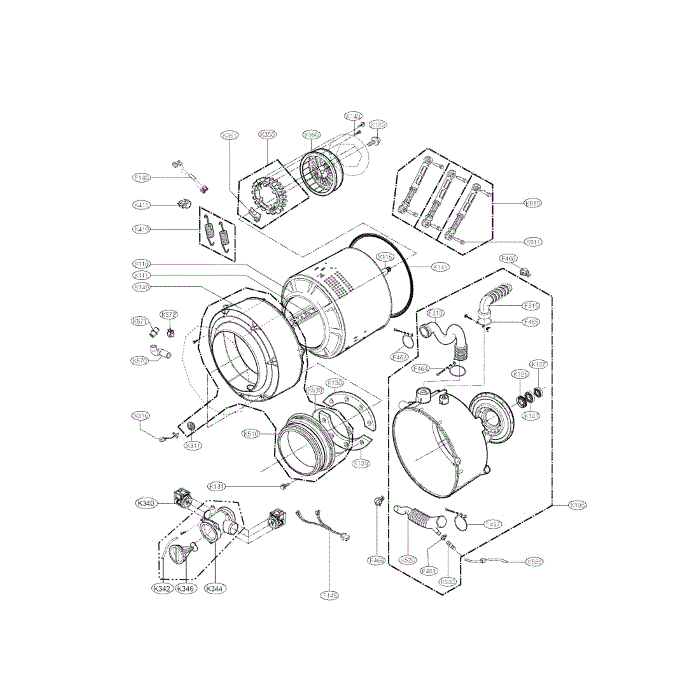 Drum And Tub Assembly Diagram and Parts List for WM2077CW 00 LG Washer