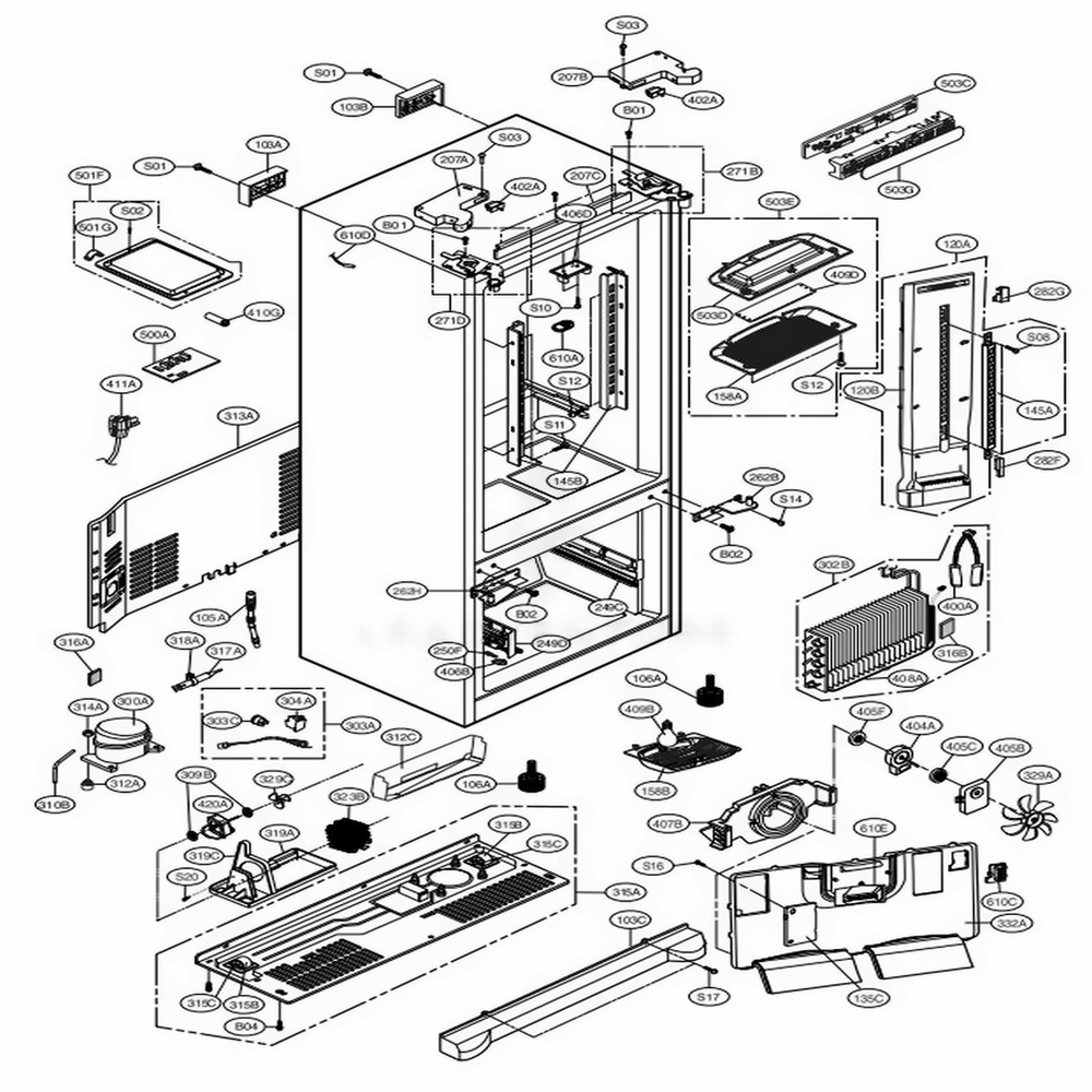 Case Parts Diagram and Parts List for 71602 ASWCSE2 LG Refrigerator