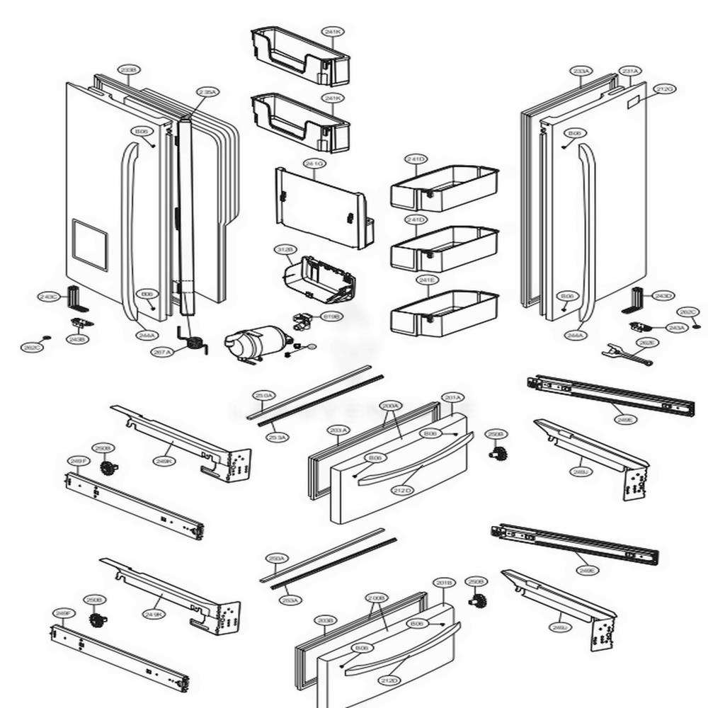 Door Parts Diagram and Parts List for LMXS27626D ASBCNA1 LG Refrigerator