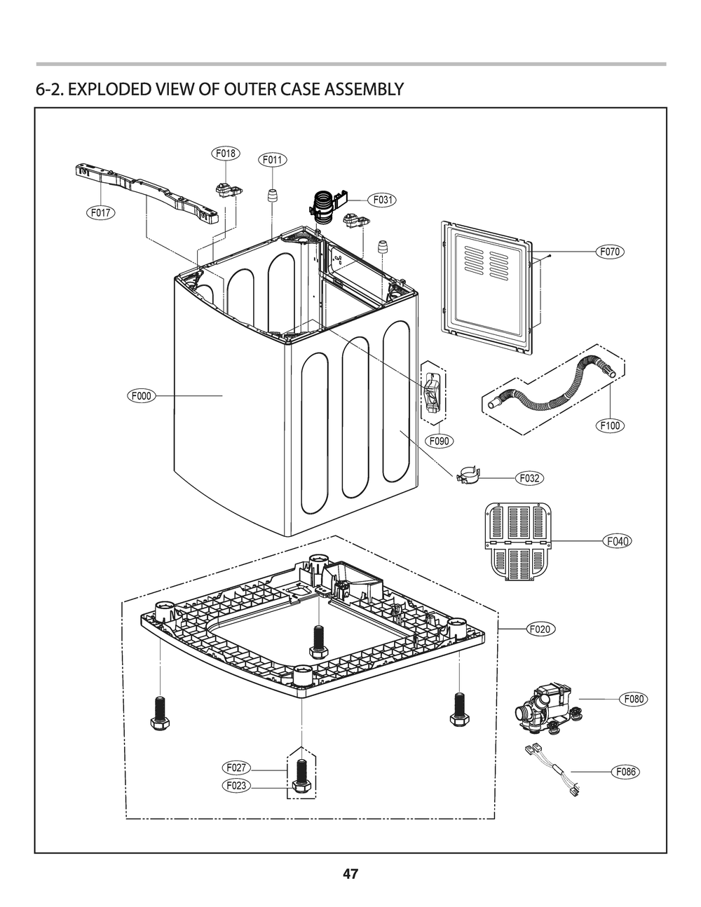 Outer Case Assembly Diagram and Parts List for T1487EGPT ABWETUS LG Washer