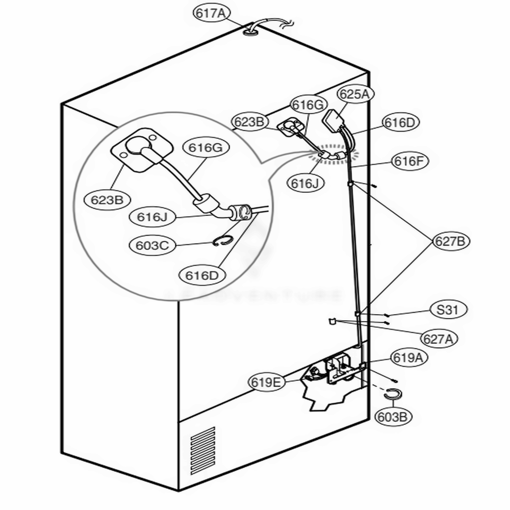 Valve And Water Tube Parts Diagram and Parts List for 71029 AWBCSE1 LG Refrigerator