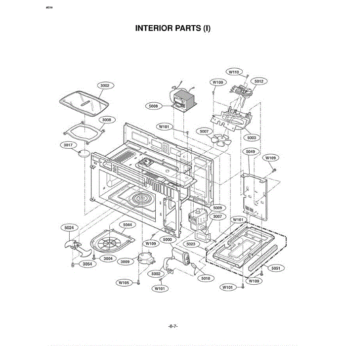 Section 1 Diagram and Parts List for LMV2073BB ABKELGA LG Microwave Oven Combo