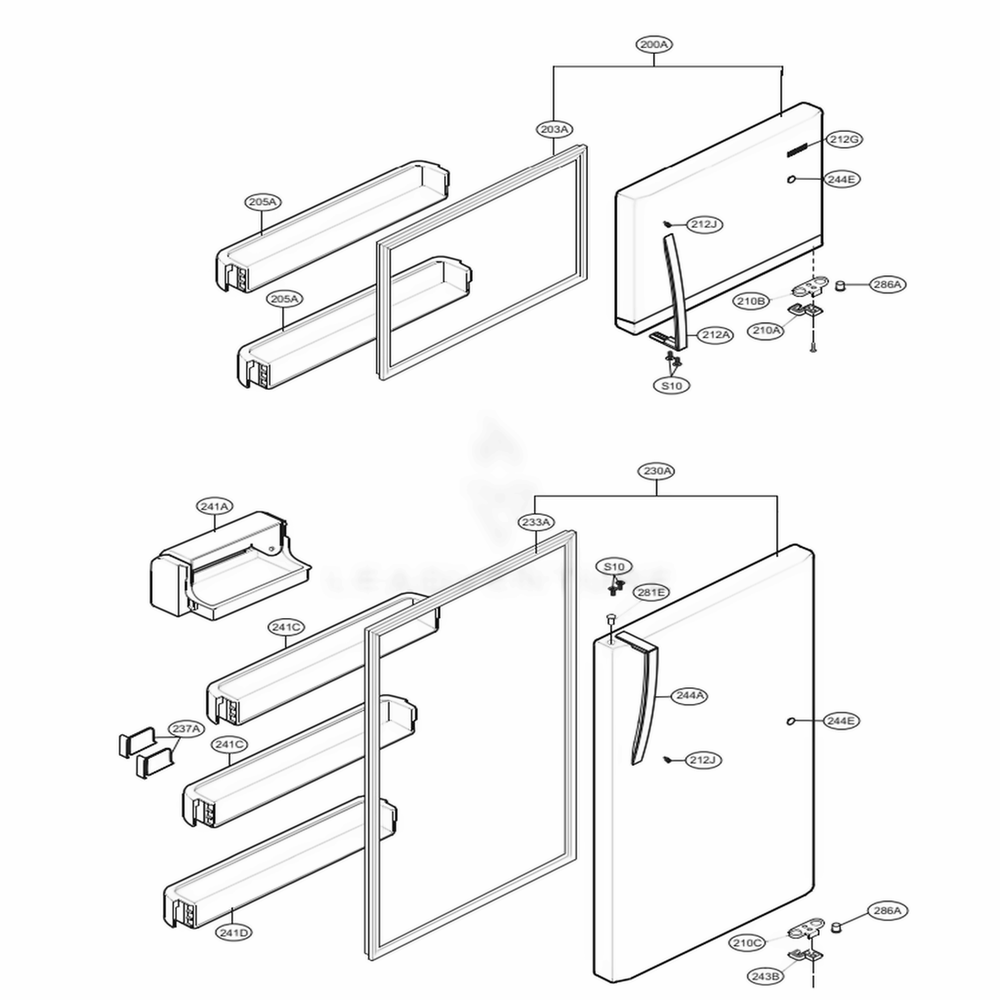 Door Parts Diagram and Parts List for 79433 ASTCSE5 LG Refrigerator