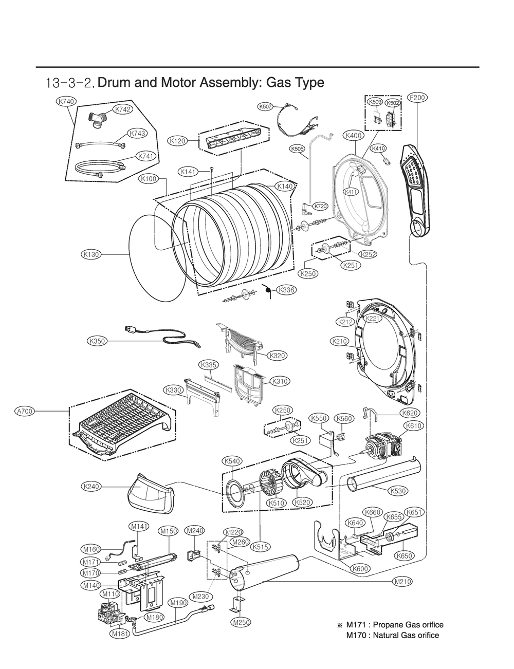 Drum And Motor Assembly Diagram and Parts List for RN1376ES ASSEEUS LG Dryer