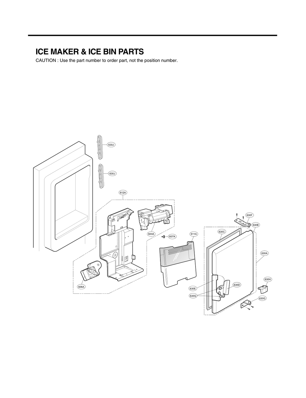 Ice Maker And Ice Bin Parts Diagram and Parts List for GC-L258VQXD ASWCNA5 LG Refrigerator
