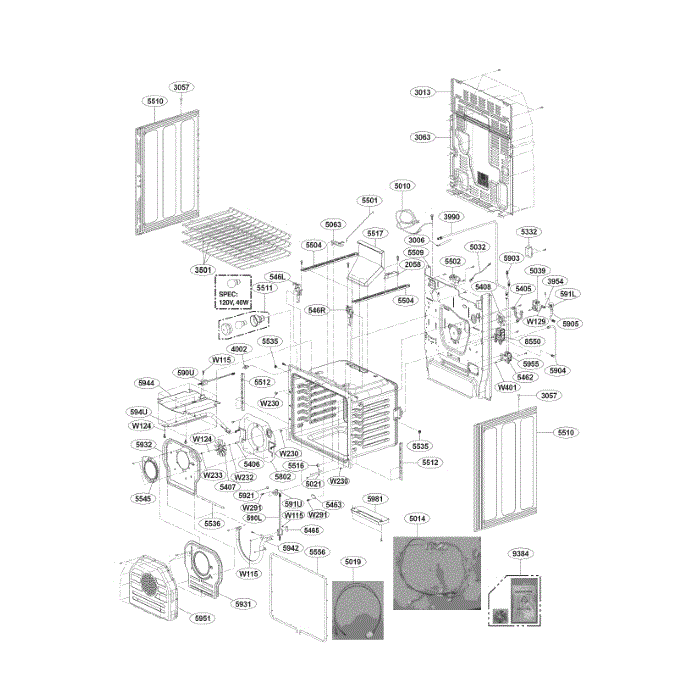 Cavity Diagram and Parts List for LRG4115ST 00 LG Range