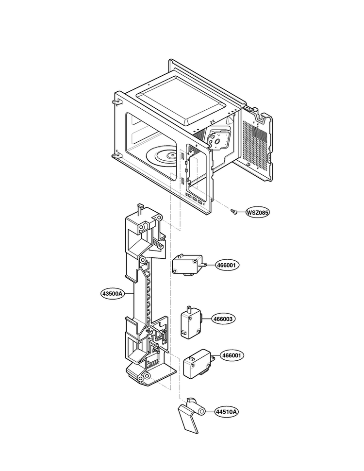 Latch Board Parts Diagram and Parts List for LRDM1240W  LG Microwave