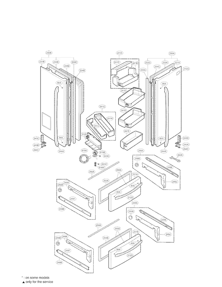 Door Parts Diagram and Parts List for LMX25985SB 01 LG Refrigerator
