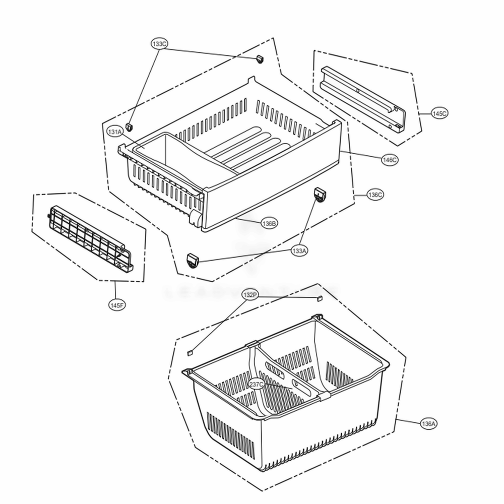 Freezer Parts Diagram and Parts List for LFXC22596S ASTCNA2 LG Refrigerator