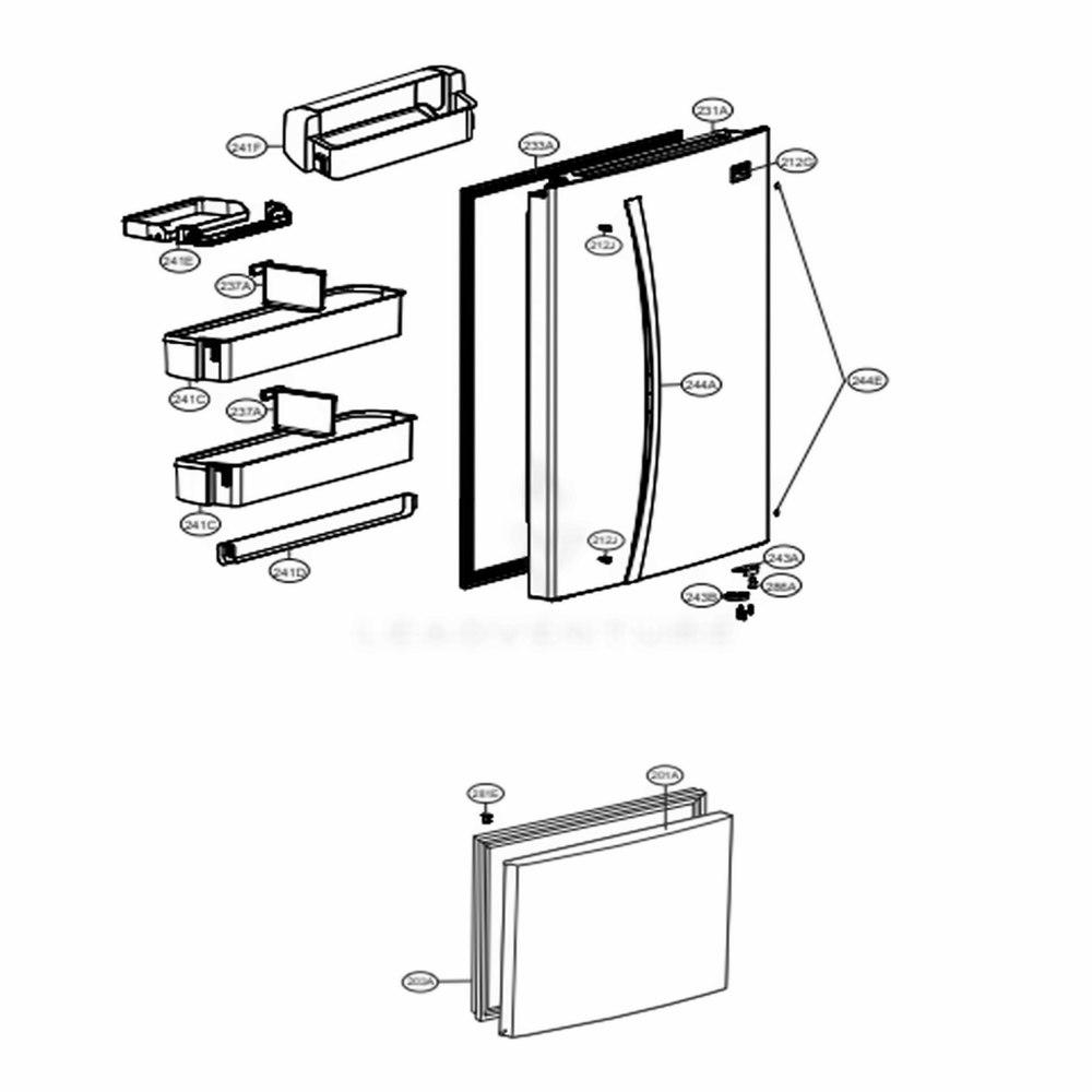 Door Parts Diagram and Parts List for LBC24360ST ASTCNA1 LG Refrigerator