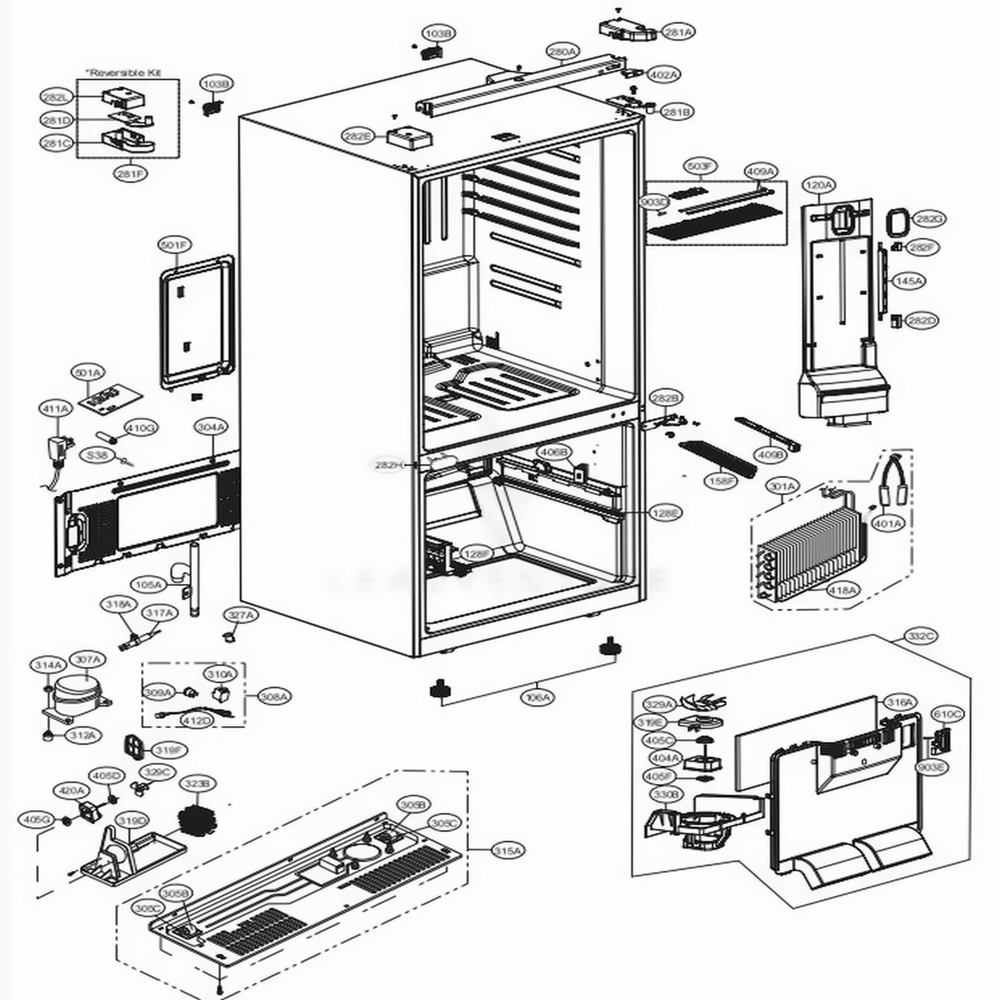 Case Parts Diagram and Parts List for LDC24370ST ASTCNA1 LG Refrigerator