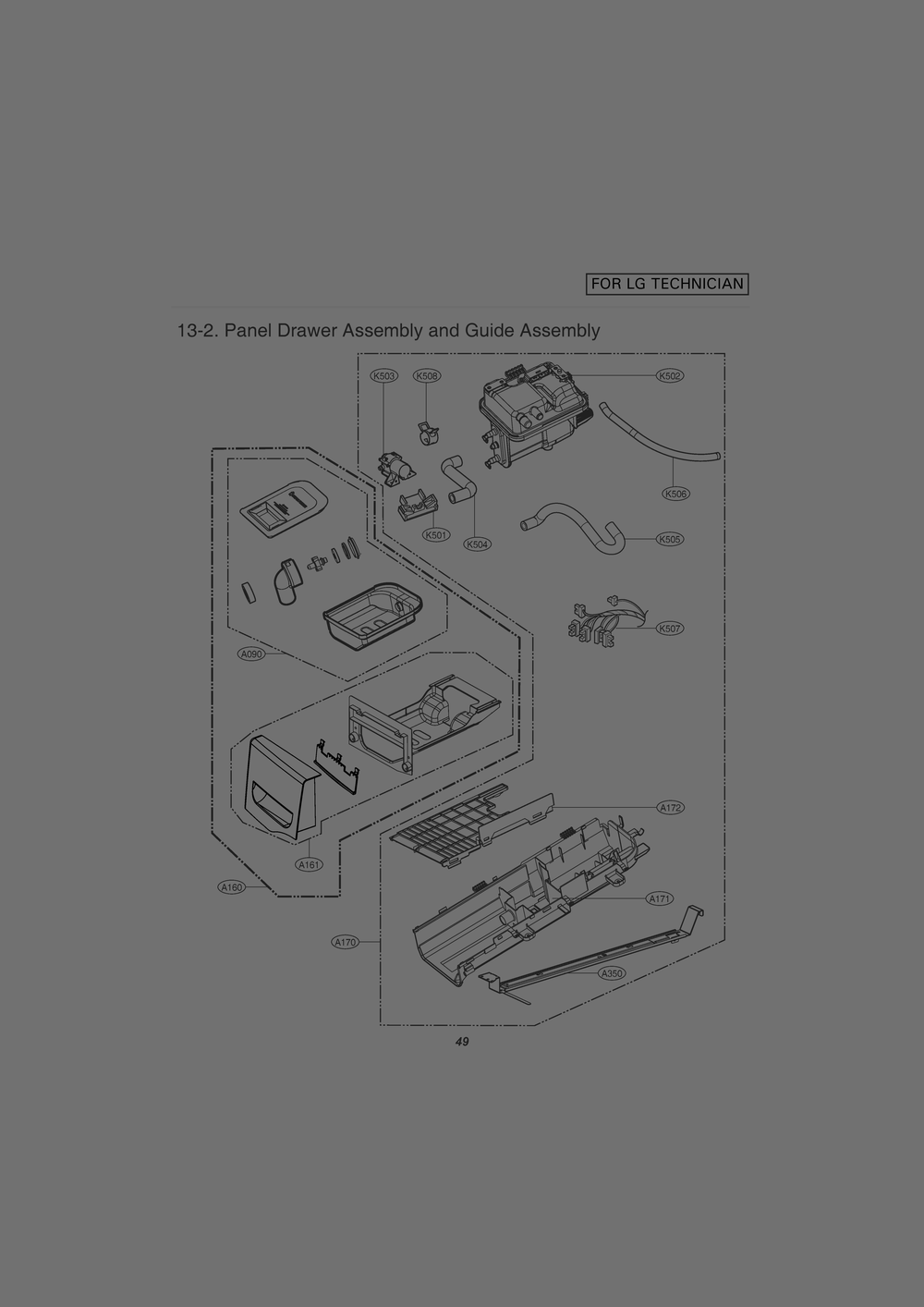Panel Drawer Assembly And Guide Assembly Diagram and Parts List for RN1356AS ABWEEUS LG Dryer