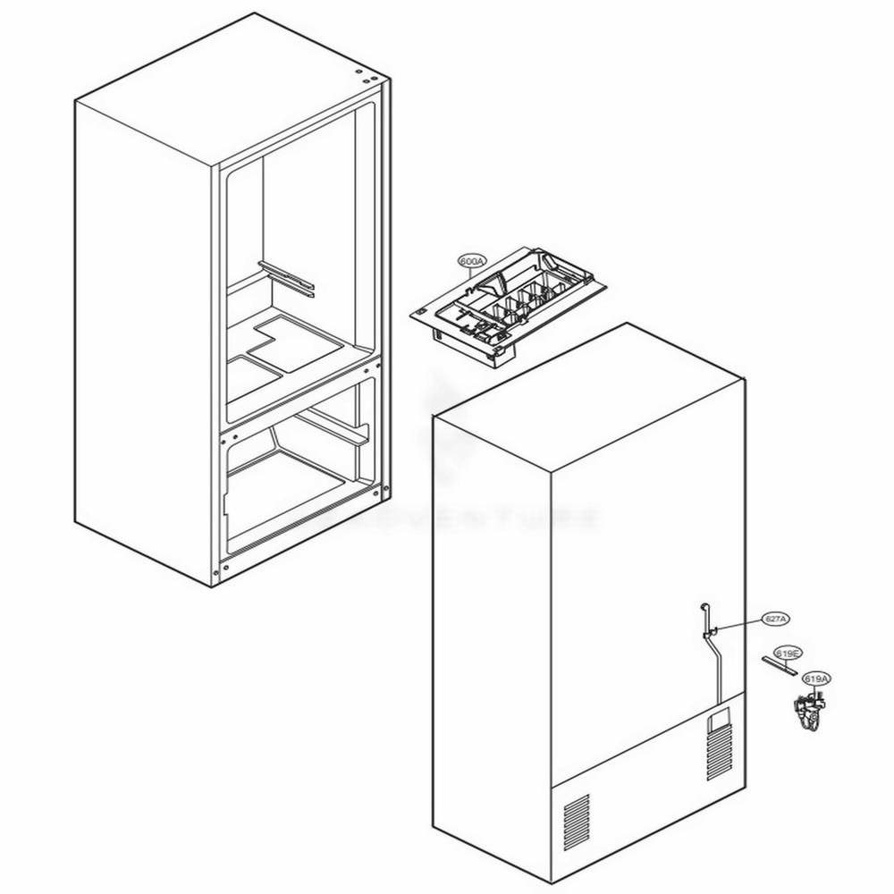 Ice Maker Parts Diagram and Parts List for LFC24770SW ASWCNA4 LG Refrigerator