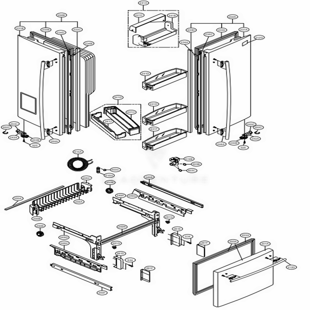 Door Parts Diagram and Parts List for 78506 ATI4SER LG Refrigerator