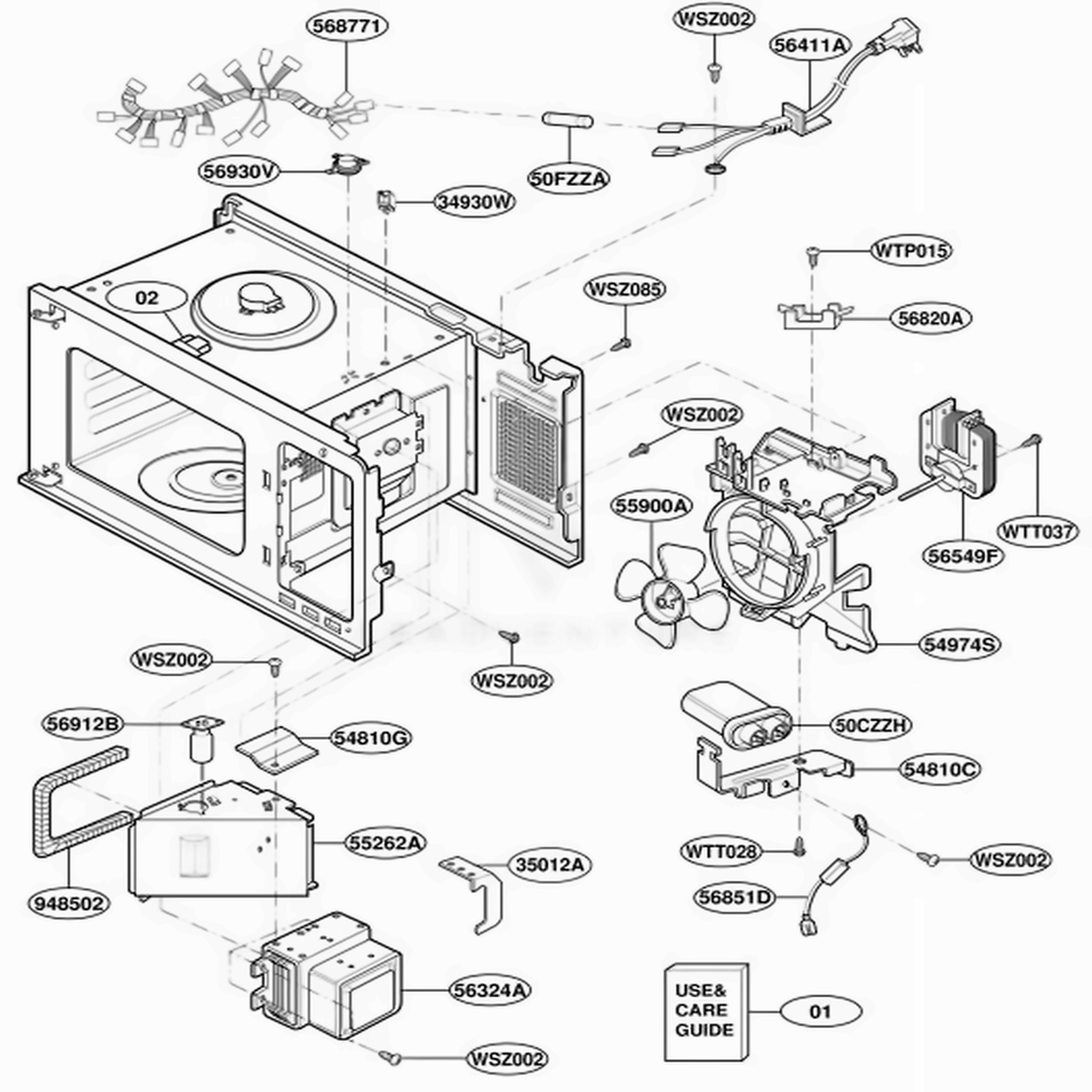 Interior Parts Diagram and Parts List for JES1855PCH AT7EGEU LG Wall Oven