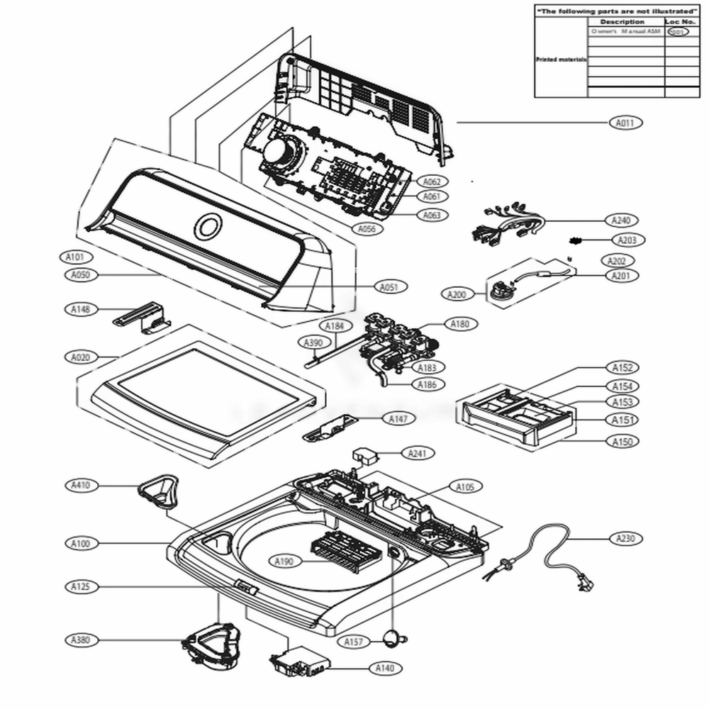 Top Cover Assembly Diagram and Parts List for WT7200CW ABWETUS LG Washer