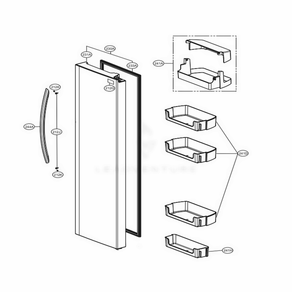 Refrigerator Compartment 1 Diagram and Parts List for LSXS26326S ASTCNA1 LG Refrigerator
