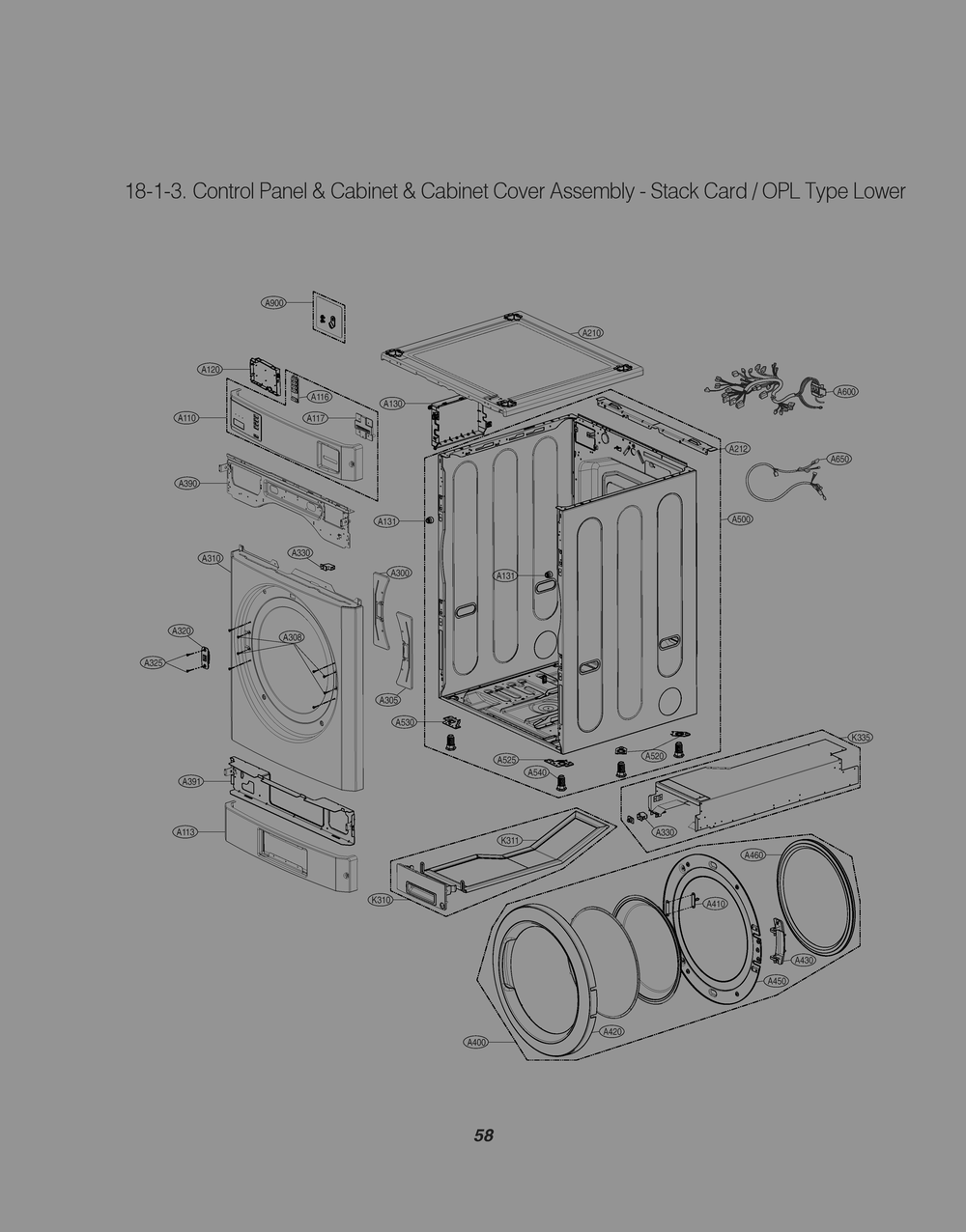 Lower Control Panel And Cabinet And Cabinet Cover Assembly Diagram and Parts List for RN1870AH2 ASSEELC LG Dryer