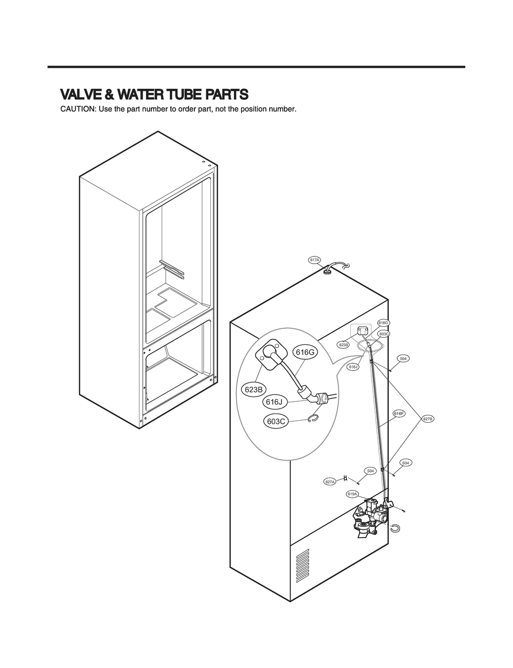 Valve And Water Tube Parts Diagram and Parts List for GR-L31GUSJM ASTCNA0 LG Refrigerator