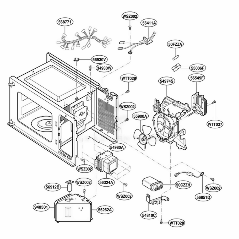 Interior Parts Diagram and Parts List for NNS432BL KBKEMAT LG Range