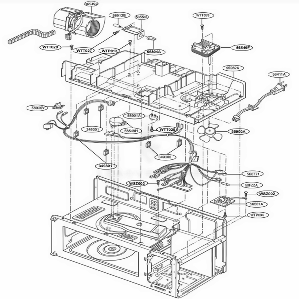 Interior Parts 2 Diagram and Parts List for MV1340T WHEGSC LG Wall Oven